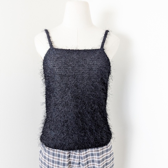 90's Fuzzy Tank Top Cropped Sleeveless Spaghetti Straps Texture - Picture 5 of 7
